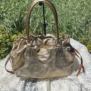 Kate Spade ♠️ Shimmery Gold Leather Drawstring Closure Shoulder Bag